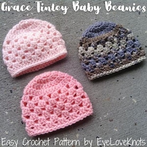 Baby Beanie Crochet Pattern, Baby Hat Crochet Pattern, Grace Tinley Baby Beanie, Granny Square Baby Beanie, Spring Crochet Pattern image 1