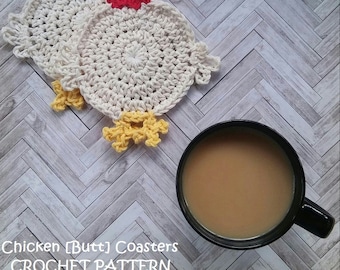 CROCHET PATTERN - Chicken Butt Coasters, Crochet Chicken Coasters, Crochet Coasters, Crochet Chicken Decor, Crochet for the Dining