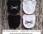 CROCHET PATTERN - Cat Face Coasters - Kitty Coasters - Cat Lover Gift - Permission to Sell Finished Items