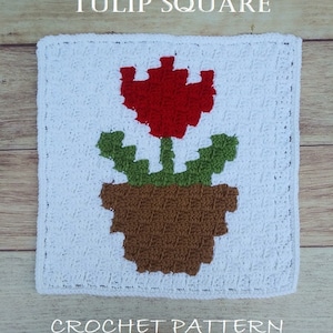 C2C Crochet Pattern, C2C Potted Tulip Square, Crochet Decor Pattern, Crochet Square Pattern, How to Crochet a Square, Spring Crochet Pattern