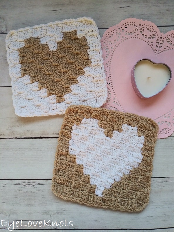 39 Beautiful Crochet Heart Patterns To Make With Love 38 C2C Crochet Heart Square