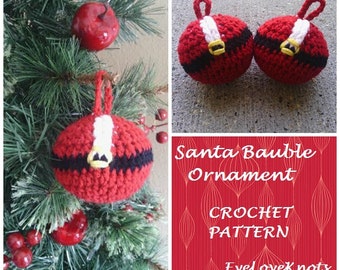 CROCHET PATTERN - Santa Bauble Ornament, Round Santa Ornament Pattern, Advanced Beginner Crochet Pattern, Crochet Ornament Pattern, Instant