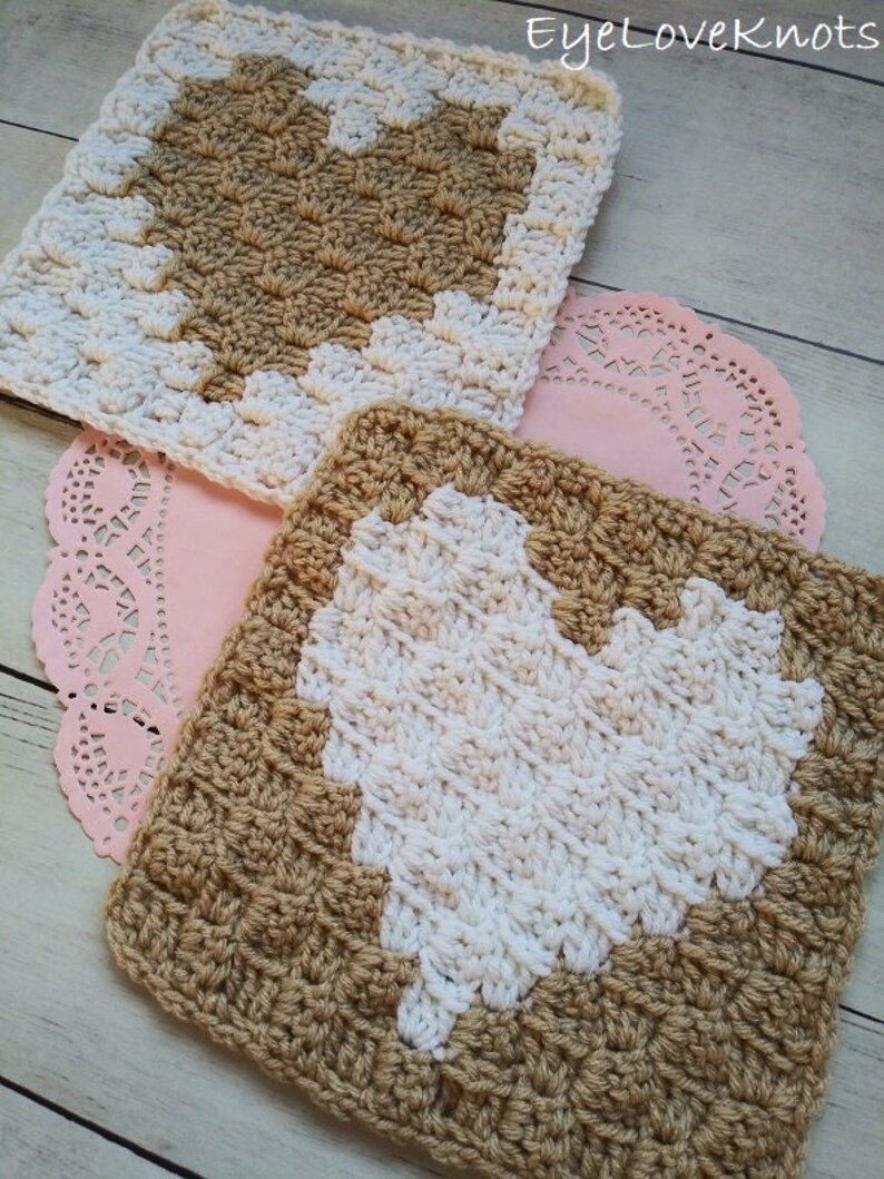 C2C Crochet Heart Square Pattern, 8 crochet square pattern, valentine crochet blanket pattern, crocheted afghan pattern with hearts image 3