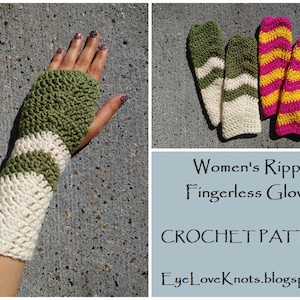 CROCHET PATTERN - Women&#39;s Ripple Fingerless Gloves, Crochet Ripple Pattern, Crochet Fingerless Gloves, Glove Crochet Pattern