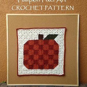 CROCHET PATTERN - Pumpkin Pixel Art, Crochet Fall Decor, Crochet Fall Wall Art, Crochet Granny Square Pumpkin, Crochet Rustic Pumpkin