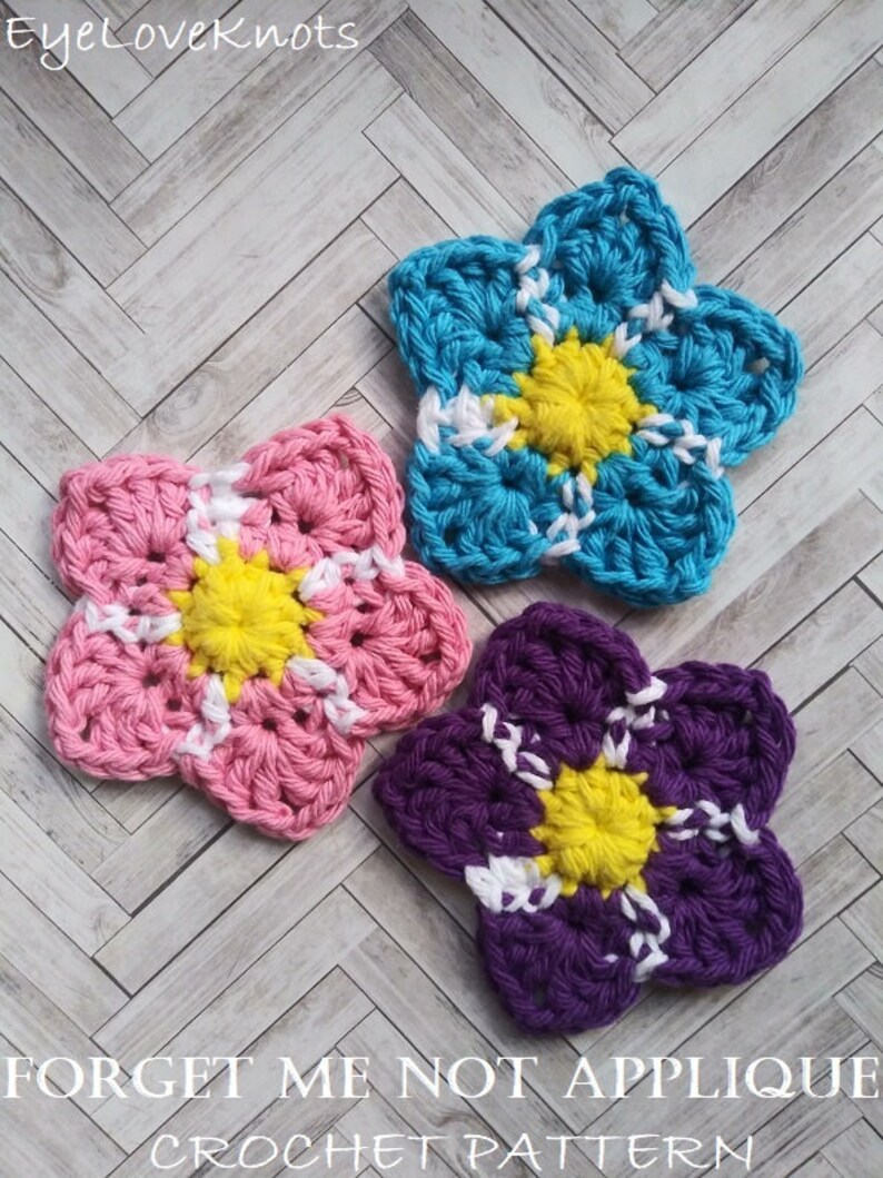 Flower Crochet Pattern Me Not Applique Spring Crochet Etsy