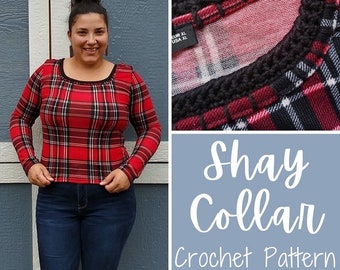 Women's Crochet Pattern, Crochet Collar Pattern, Shay Collar Crochet Pattern, How to Upcycle a Top, How to Crochet on Fabric,