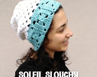 Granny Square Slouchy Hat Crochet Pattern, Soleil Slouchy Hat, Women's Hat Crochet Pattern, Solid Granny Square Crochet Pattern