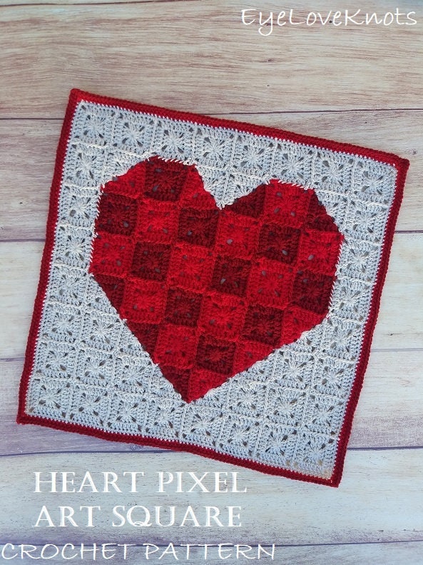 30 Valentine Crochet Patterns to Make for Gifts, Decor, and Cozy Seasonal Touches 26 Heart Pixel Art Square Pattern