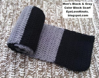 CROCHET PATTERN - Men's Gray and Black Color Block Scarf, Men's Scarf, Gift for Him, Crochet for Him, Crochet Scarf, Permission to Sell Item