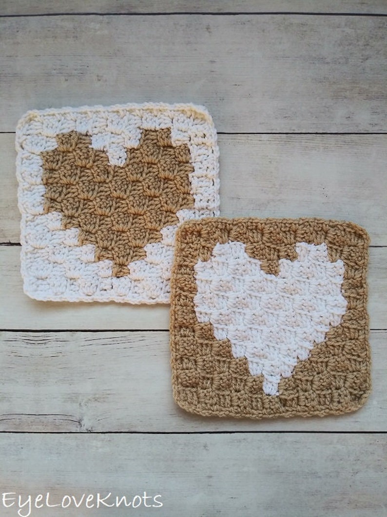 C2C Crochet Heart Square Pattern, 8 crochet square pattern, valentine crochet blanket pattern, crocheted afghan pattern with hearts image 4