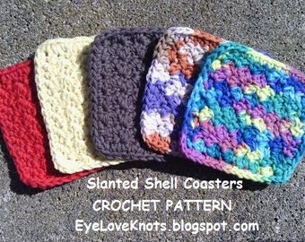 CROCHET PATTERN - Slanted Shell Coasters - Easy Crochet Pattern PDF - Permission to Sell Items