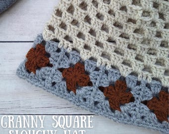 Granny Square Slouchy Hat Crochet Pattern, Genesis Slouchy Hat, Women's Hat Crochet Pattern, Granny Square Crochet Hat Pattern