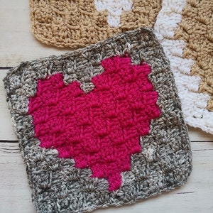 C2C Crochet Heart Square Pattern, 8 crochet square pattern, valentine crochet blanket pattern, crocheted afghan pattern with hearts image 5