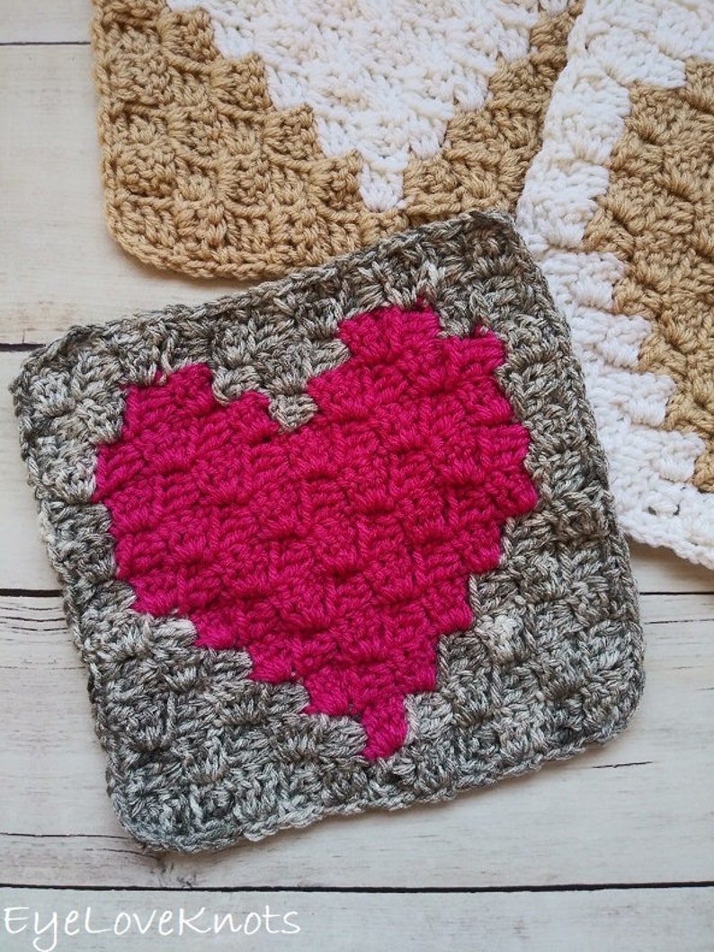 C2C Crochet Heart Square Pattern, 8 crochet square pattern, valentine crochet blanket pattern, crocheted afghan pattern with hearts image 5