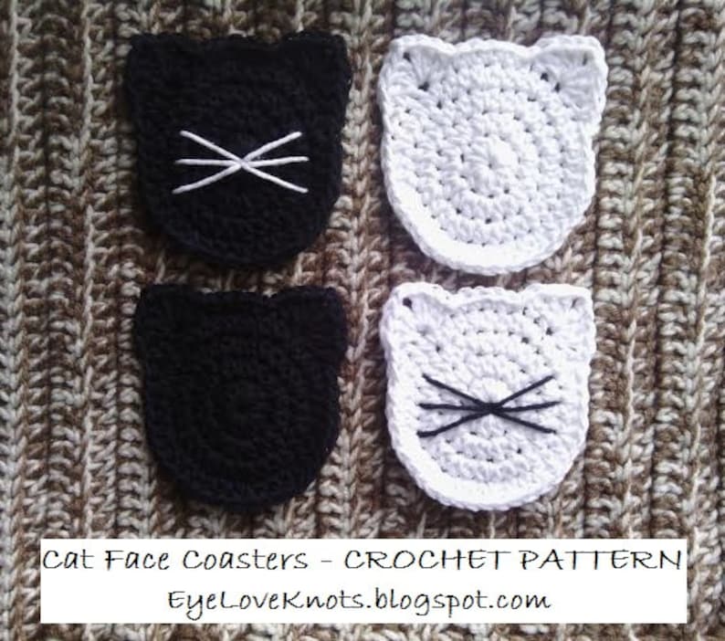 Cat Face Coaster Crochet Pattern, Kitty Coaster Crochet Pattern, Cat Lover Gift Idea, Easy Crochet Pattern, Crochet Cat Pattern image 1