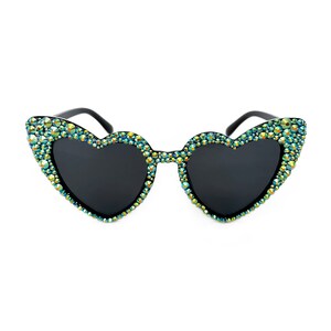 Rhinestone Heart Sunglasses - Iridescent Black