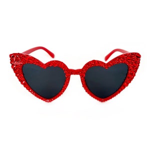 Rhinestone Heart Sunglasses - Red