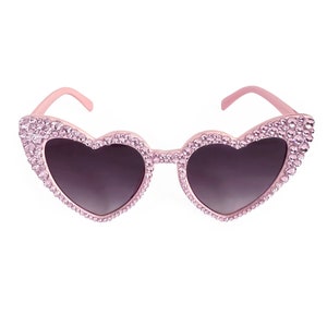Rhinestone Heart Sunglasses - Pink