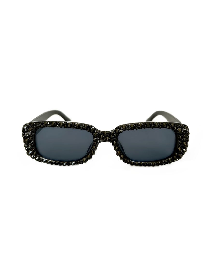 Rhinestone Rectangular Sunglasses - Black - Etsy display picture 1