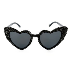 Rhinestone Heart Sunglasses - Black