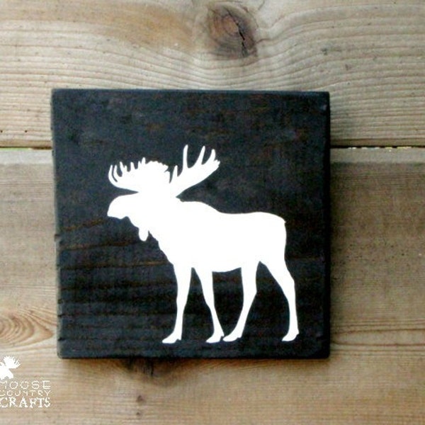 Rustic Wood Moose Wall Art - 6x6 pine,rustic nursery,rustic decor,stained wood,woodland,forest,kids room,country chic,babyshower,cabin decor