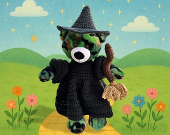 Crochet Pattern – Wicked Witch Teddy Bear Costume | Fits Build-A-Bear®, GUND®, Bearington®, 15”-18” Bears  | PDF Crochet Pattern