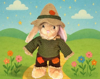 Crochet Pattern – Scarecrow Teddy Bear Costume | Inspired by Oz | Fits Build-A-Bear®, GUND®, Bearington® |  PDF Pattern 15”–18” Bear Outfit