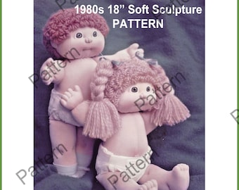 1984 Vintage 18” Soft Sculpture Cloth Doll Pattern Boy Girl Like Cabbage Patch Paper Pattern