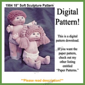 1984 Vintage 18 Soft Sculpture Cloth Doll PDF DOWNLOAD PATTERN Boy Girl Like Cabbage Patch Digital, Print, Sew Legal Size image 1