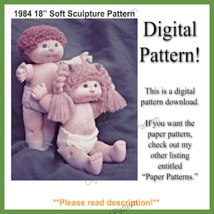 1984 Vintage 18” Soft Sculpture Cloth Doll PDF SCARICA MODELLO Boy Girl Like Cabbage Patch - Digitale, Stampa, Cucito - Dimensioni Legali