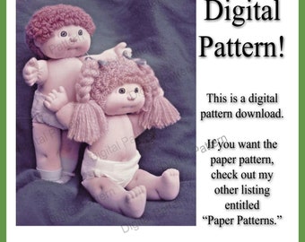 1984 Vintage 18” Soft Sculpture Cloth Doll PDF DOWNLOAD PATTERN Boy Girl Like Cabbage Patch - Digital, Print, Sew - Legal Size