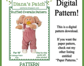 52. Ruffled Overalls DIGITAL PDF PATTERN for 16" Cabbage Patch Dolls or similar