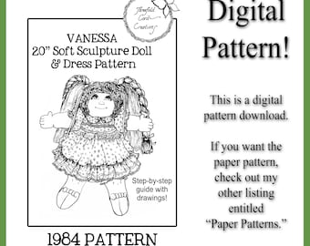 VANESSA 1984 Vintage 20” Soft Sculpture Cloth Doll Pattern Boy Girl Like Cabbage Patch Digital PDF Pattern Threefold Cord Creations