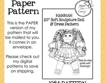 HANNAH 1984 Vintage 20” Soft Sculpture Cloth Doll Pattern Boy Girl Like Cabbage Patch Paper Pattern Threefold Cord Creations