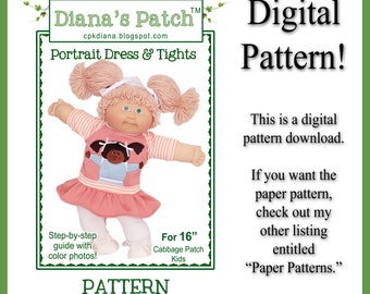 63 Portrait Dress and Tights DIGITAL PDF PATTERN for 16" Cabbage Patch Dolls or Similar