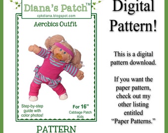 61. Aerobics Outfit DIGITAL PDF PATTERN for 16" Cabbage Patch Dolls or similar