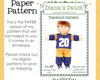 59. Tracksuit Jogging Suit PAPER PATTERN for 20" Cabbage Patch Dolls or similar