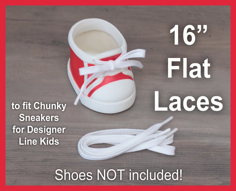 White SHOE LACES STRINGS for Dolls or Babies Cabbage Patch Kids American Girl My Child Designer Line Hightop Tennis Toddler Weebok 16" Flat Designer Ln
