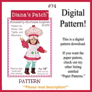 74. Digital PDF Outfit PATTERN inspired by Strawberry Sh0rtcake ~ for 18" dolls such as American Girl, Our Generation, My Life