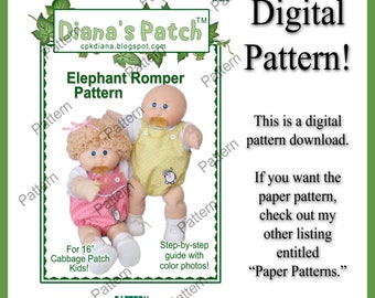 29. Elephant Romper DIGITAL PDF PATTERN - For 16" Cabbage Patch Kids Dolls - Instant Download, Print, Sew