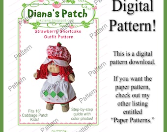 10. PDF Outfit PATTERN inspired by Strawberry Sh0rtcake to fit 16" Cabbage Patch Kids Doll  {Download, Print, Sew}