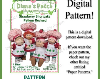 36. Digital PDF Outfit PATTERN inspired by Strawberry Sh0rtcake ~ for Lullaby 12", Preemie 14", Full 16" orTRU  20" Cabbage Patch Kids Dolls