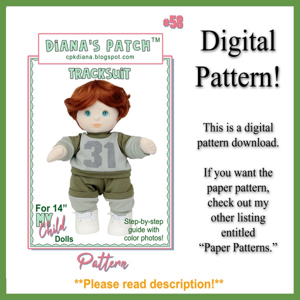 58. Tracksuit Jogging Suit DIGITAL PDF PATTERN for My Child Dolls or similar