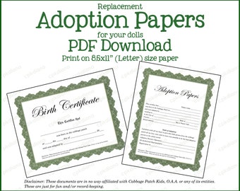 PDF DOWNLOAD Replacement Birth Certificate and Adoption Papers for Dolls