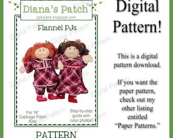 42. Flannel PJs PDF Download Pattern -  Slippers, Nightgown, Shirt and Pants for 16" Cabbage Patch Kids Dolls
