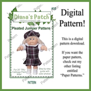 33. Plisserad tröja Digitalt PDF-MÖNSTER För 20" TRU Cabbage Patch Barndockor - Direkt Nedladdning, Skriv Ut, Sy - Tröja, Blus och Mössa