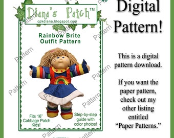 9. PDF Outfit PATTERN inspired by Rainbow Brite for 16" Cabbage Patch Kids doll Download Dress, boots, bloomers, shirt, romper, jumper