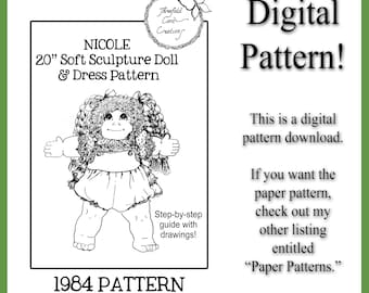 NICOLE 1984 Vintage 20” Soft Sculpture Cloth Doll Pattern Boy Girl Like Cabbage Patch Digital PDF Pattern Threefold Cord Creations