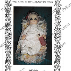 May include: A vintage doll named "Newborn Alice" wearing a white outfit, a bonnet, and holding a bottle. The doll is approximately 20 inches long. The image includes text that reads "0 to 3 months size baby" and "© 1978".